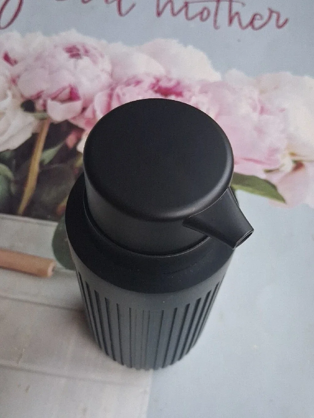 Matte Black Ribbed Soap Dispenser —